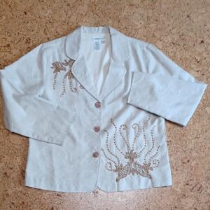 Coldwater Creek Women's Beige Embroidered & Beaded Blazer Size M
